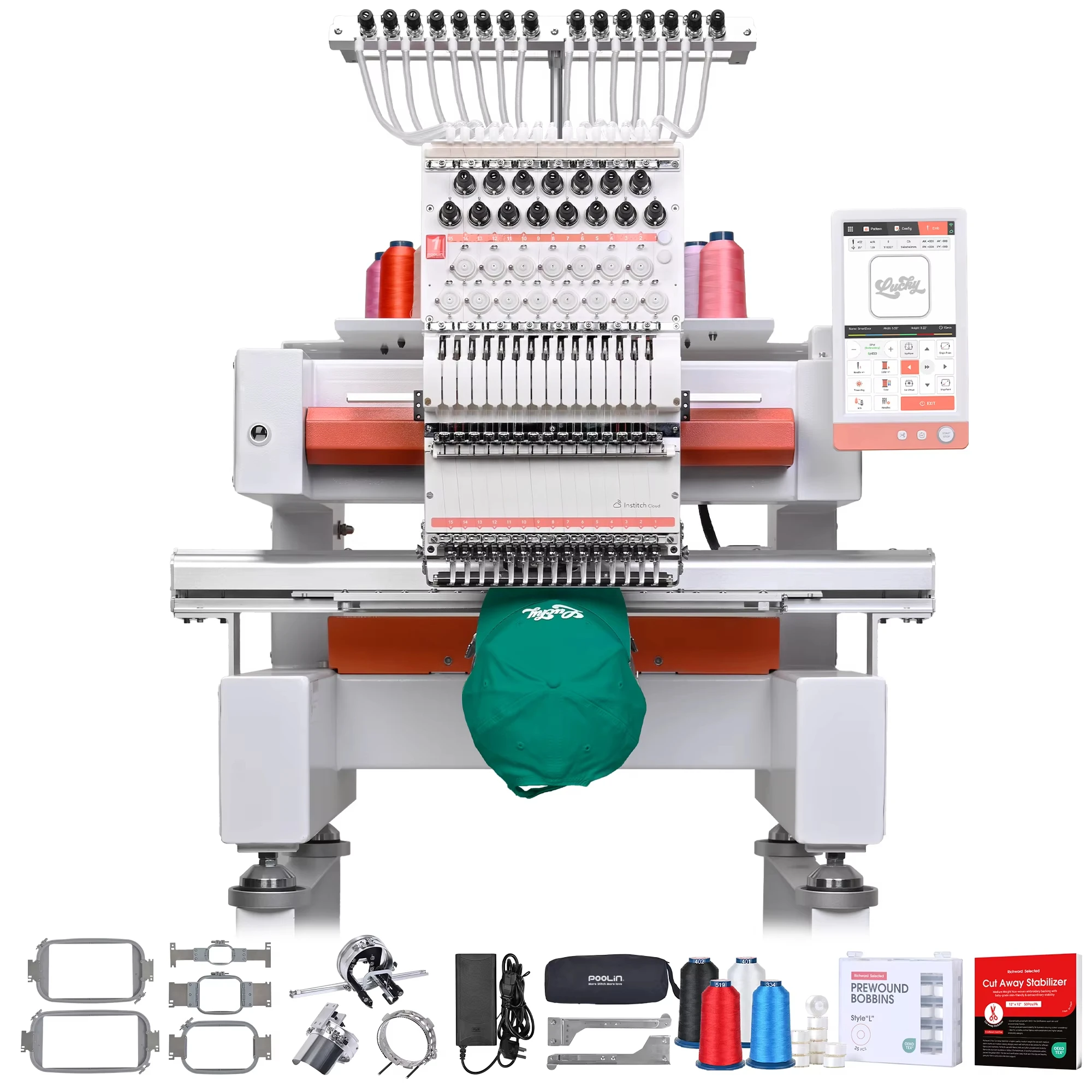 sale 12 Needle Computerized Embroidery Machine 1200 RPM With 7 Inch Touch Screen For Hat Cap T Shirt Denim Leather Customized