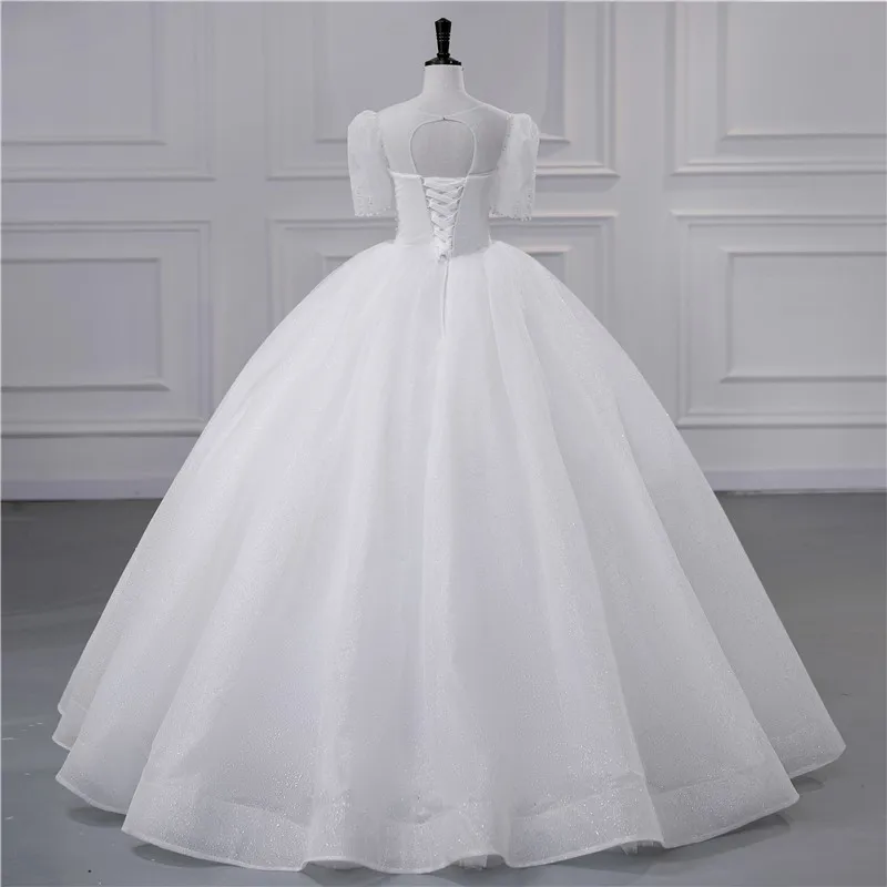 Süße Puff ärmel Brautkleider Luxus Perlen Perlen Vestido de Noiva glänzende Voile Ballkleid Prinzessin anpassen Robe de Mariee