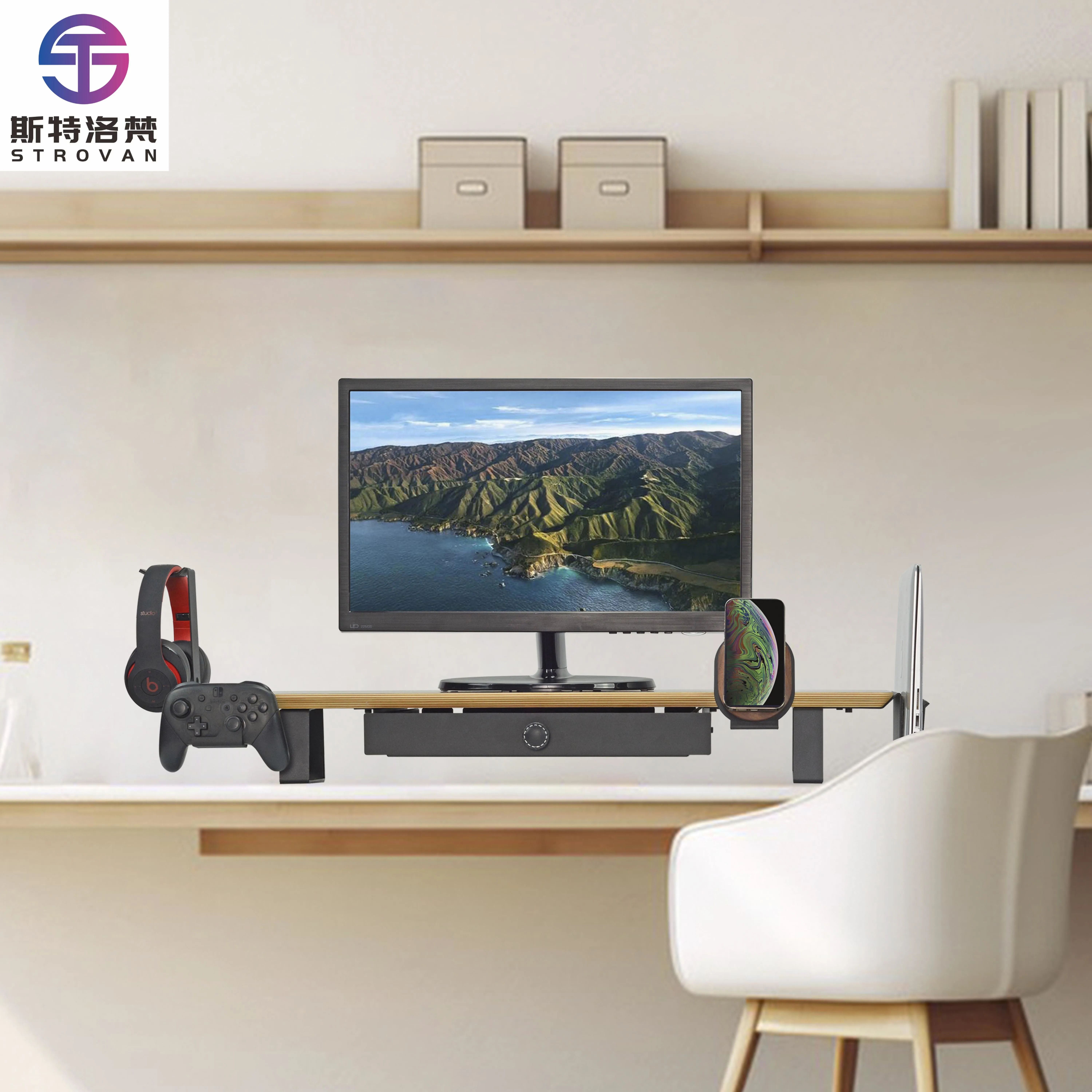 

Подставка из массива дерева | Эргономичная настольная полка для экрана компьютера | Офисный органайзер для хранения вещей с экономией места