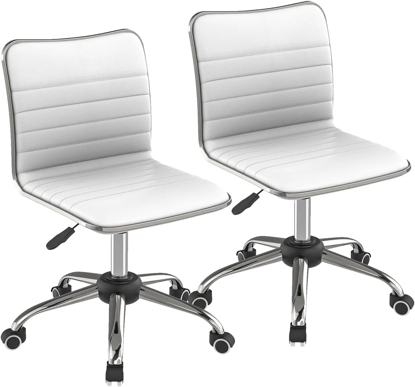 

Adjustable Swivel Office Chairs 2 PACK Faux Leather Low Back White-Home or Office Furniture Set, Armless, Rolling Caster Wheels