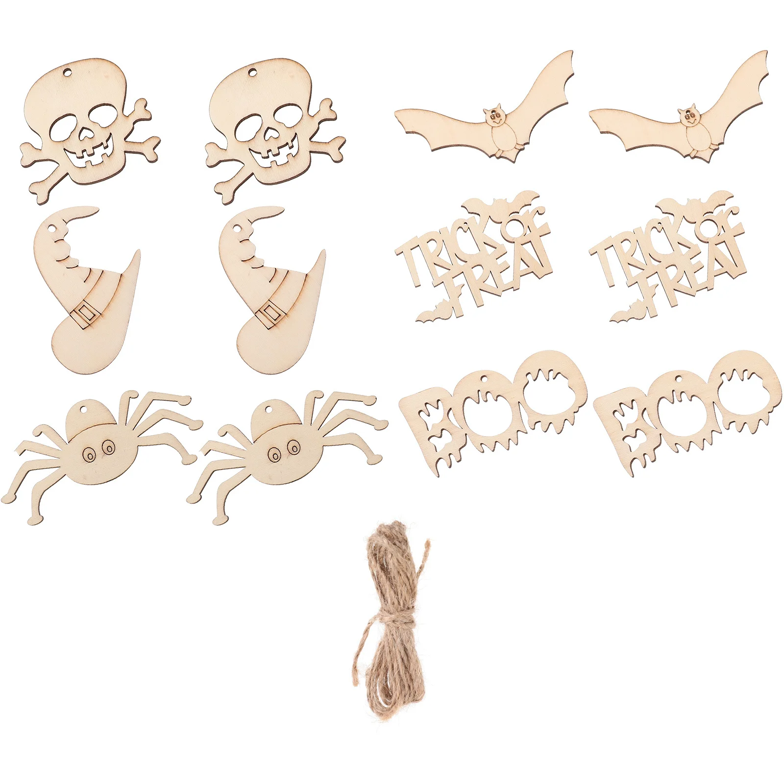 

60 Pcs Holiday Decorations DIY Halloween Party Craft Props Embellishments Unfinished Wood Slices Hemp Rope Hanging