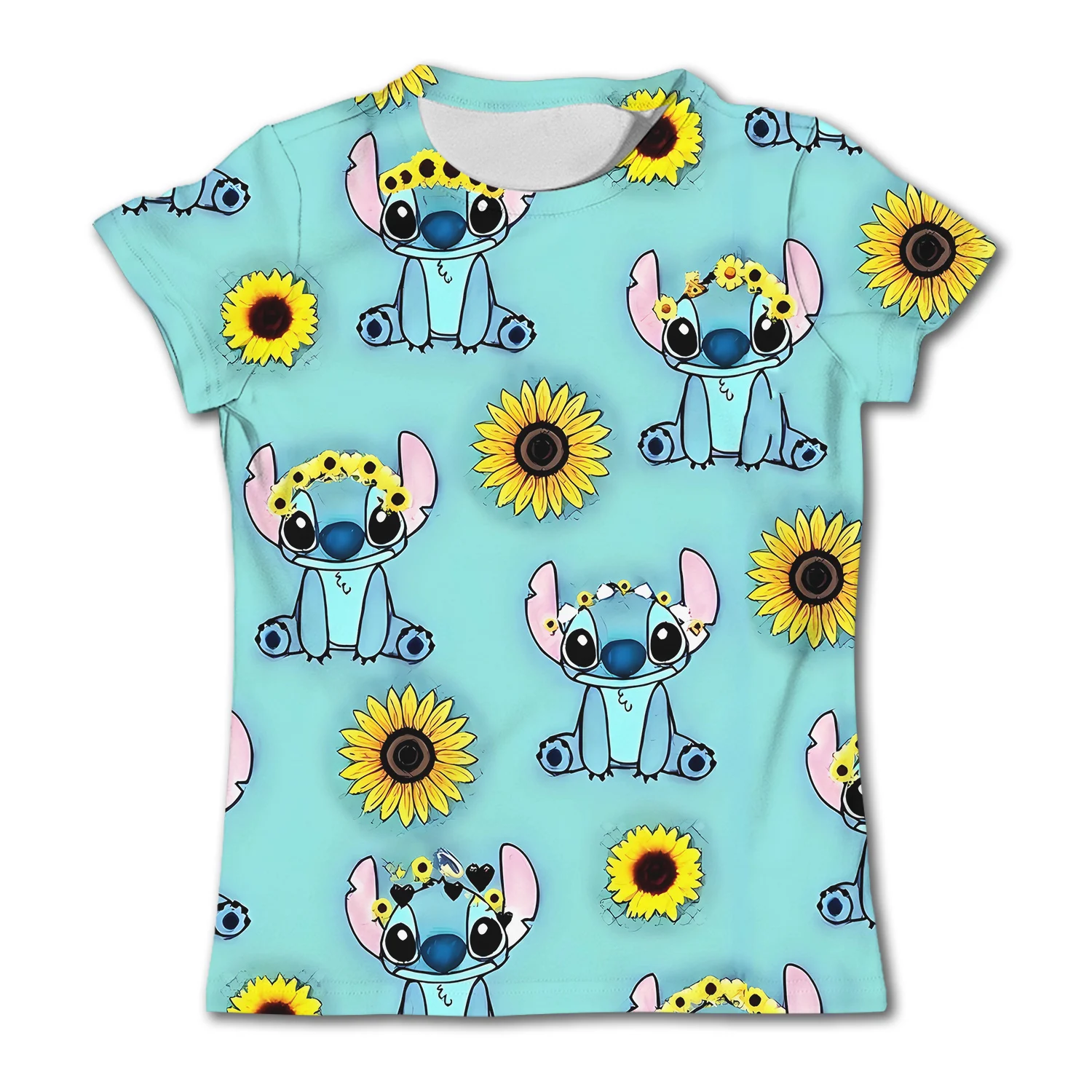 Cute Stitch printed girls T-shirt cartoon Disney children's short sleeved summer kids casual T shirts boy sports shirt quick dry