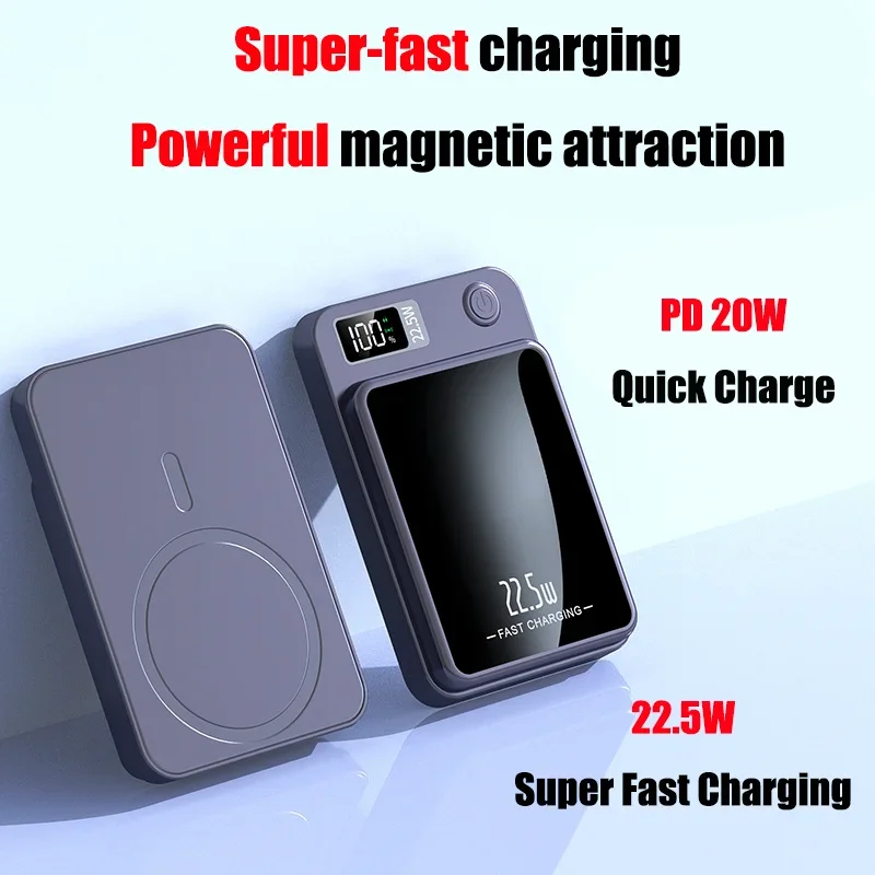 2024 Wireless 30000mAh Magnetic Qi Wireless Charger Power Bank 22.5W Mini Powerbank For iPhone Samsung Huawei Mijia FastCharging