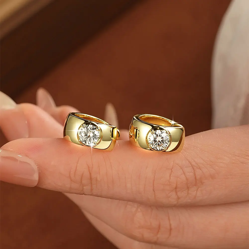 Lnngy zertifizierte 5 mm große Moissanit-Ohrringe, 14 Karat Gold gefüllte Creolen für Damen, Solitär-Labordiamant-Vintage-Schmuck – Detail 7