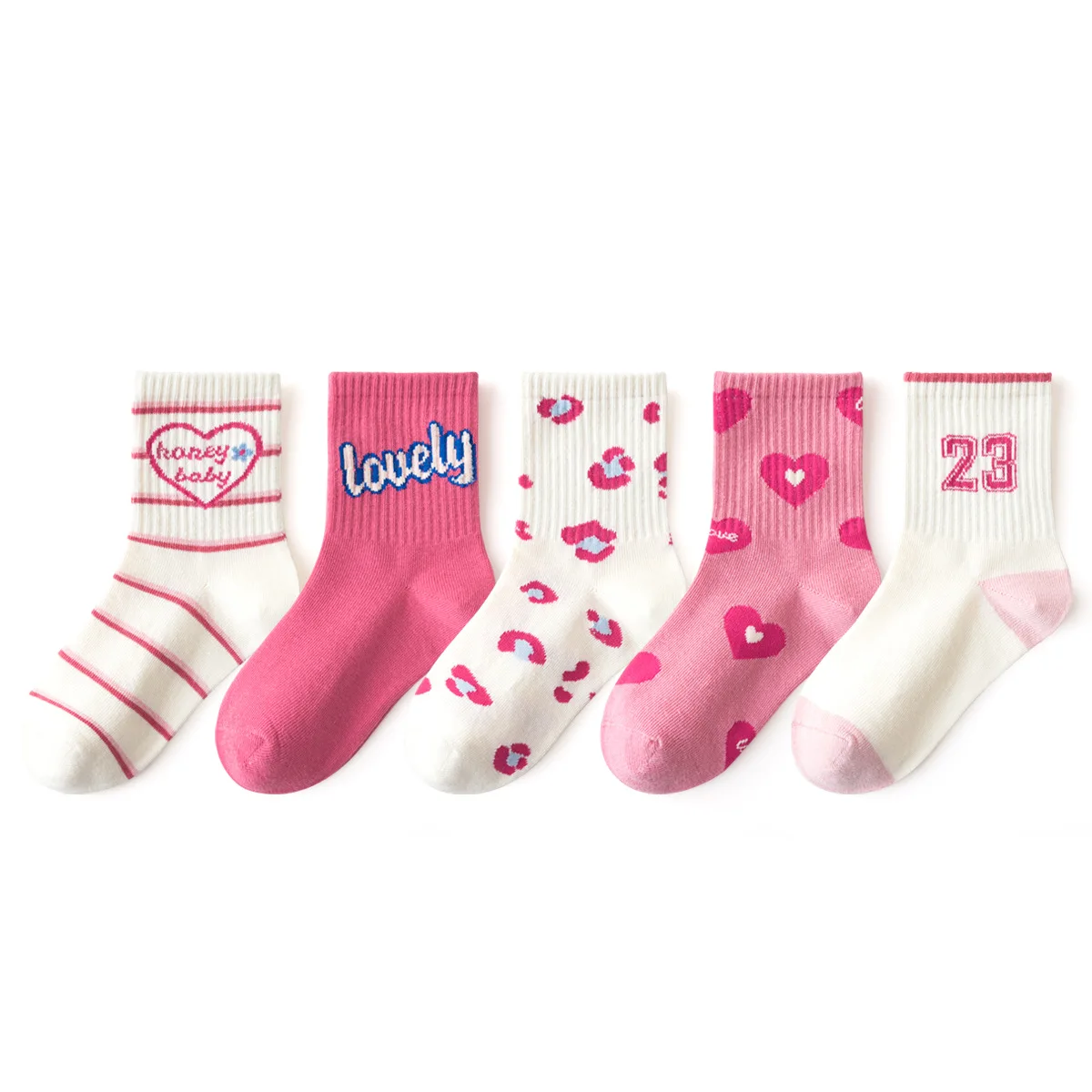 5 Paar Mädchen Socken Baumwoll socken Frühling Herbst Buchstaben muster mittlere Socken sportliche Socken