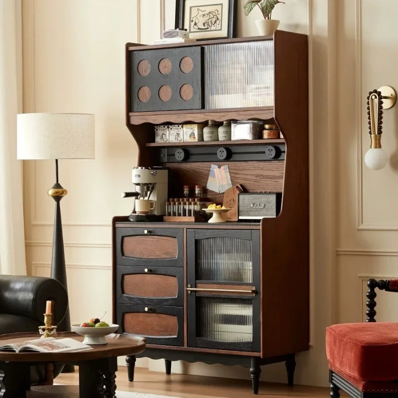 

Retro storage locker rock slab living room tea high cabinet against the wall solid wood integrated kitchen