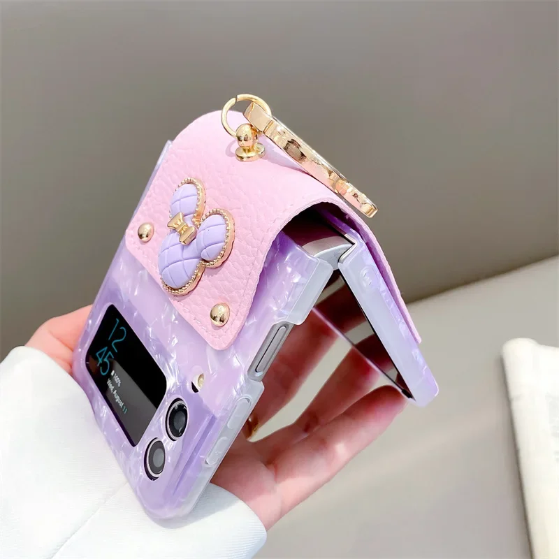 Multicolor Shell Texture Ring Phone Case for Samsung Galaxy Z Flip 6 5 4 3 Protective Back Cover for ZFlip4 ZFlip5 ZFlip6 Case