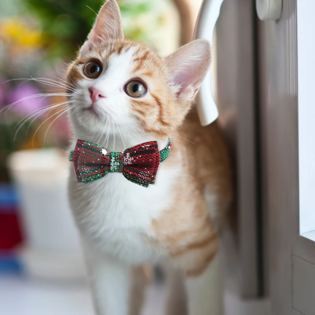 

2 Pcs Pet Cat Collar Set Stylish Adjustable Christmas Bow Knot Cloth for Dogs Cats Fashion Accessory Pet Necklaces