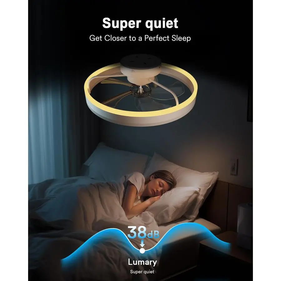 مراوح سقف واي فاي ذكية مع أضواء، مراوح سقف RGBAI مع أضواء وجهاز تحكم عن بعد، وضع الإضاءة المزدوج الحديث LED Low Pr