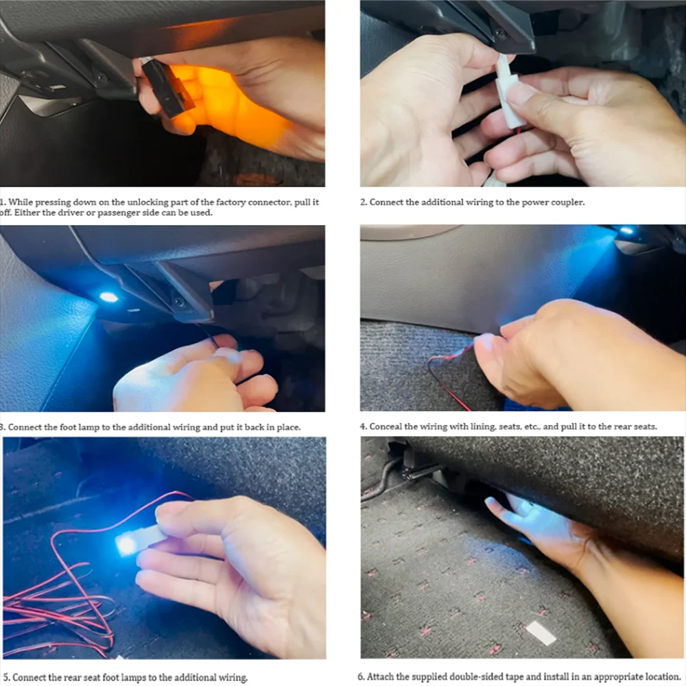 New 2/4 Pcs 12V LED Inner Ambient light For Toyota/Lexus/Honda/Mazda/Subaru Compatible Illumination Foot Lamp Glove Box Lamp