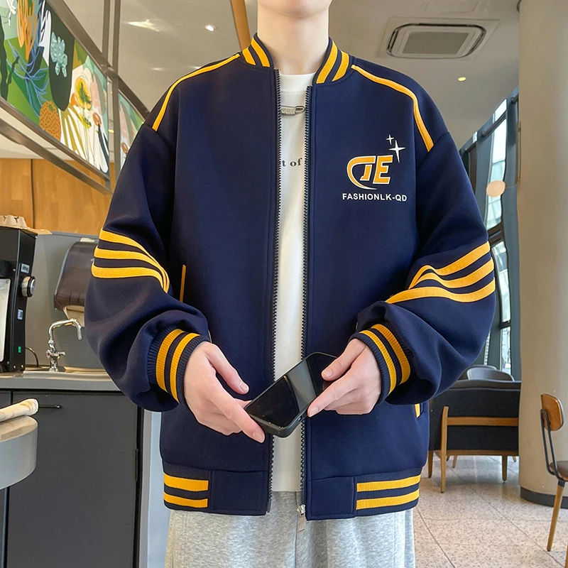 

Spring New Sle Men's Baseball Jaet Zipper Hoodie Cardigan Outerwear Trendy Stand Collar Sweatirt Jaet for Teens And S...