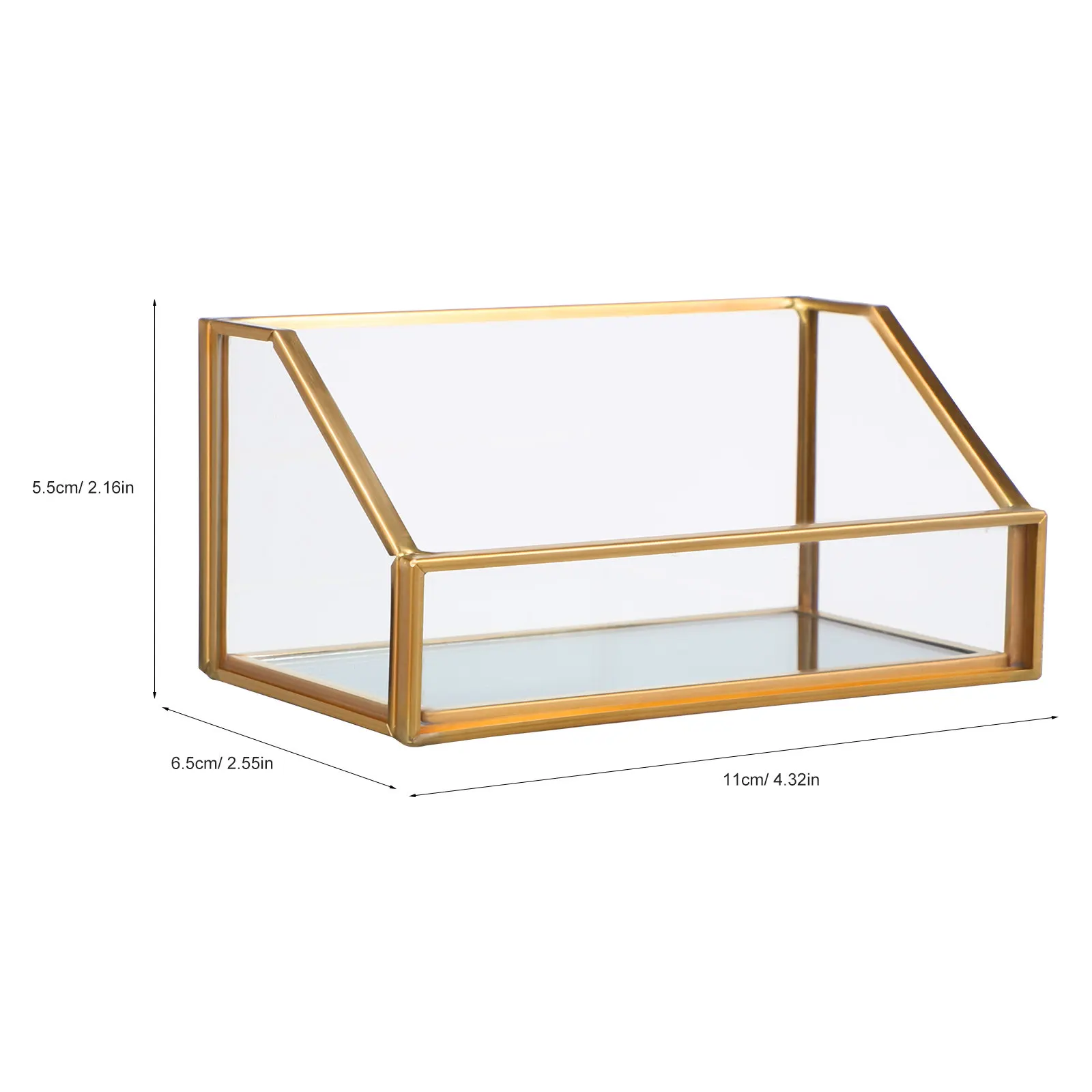 Business Card Holder Brass Glass Compact Business Cards Organizer Desk Stand Multi-Use Office Storage Card Stand Office
