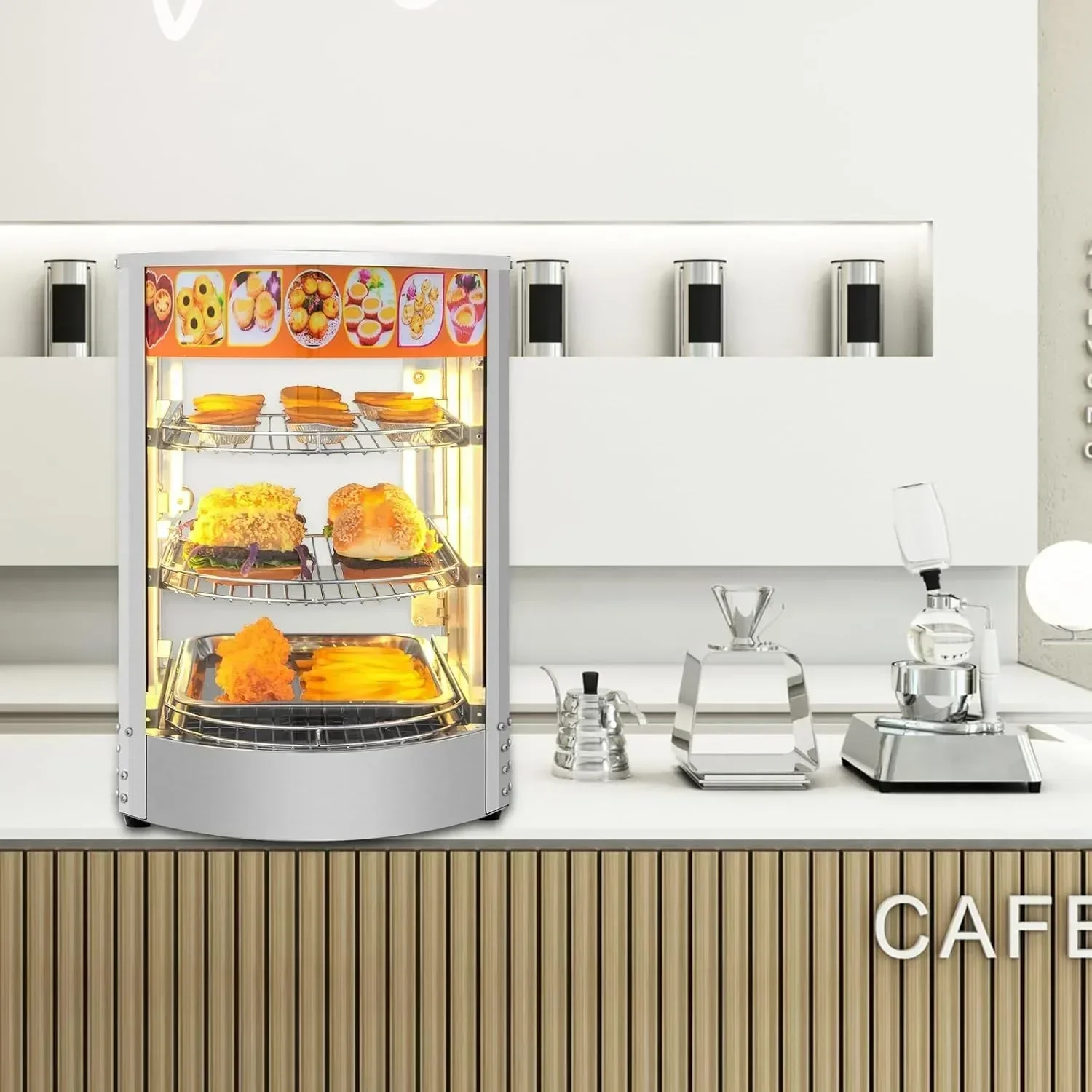 Commercial Food Warmer Display 3-Tiers Countertop Pizza Cabinet w/Light