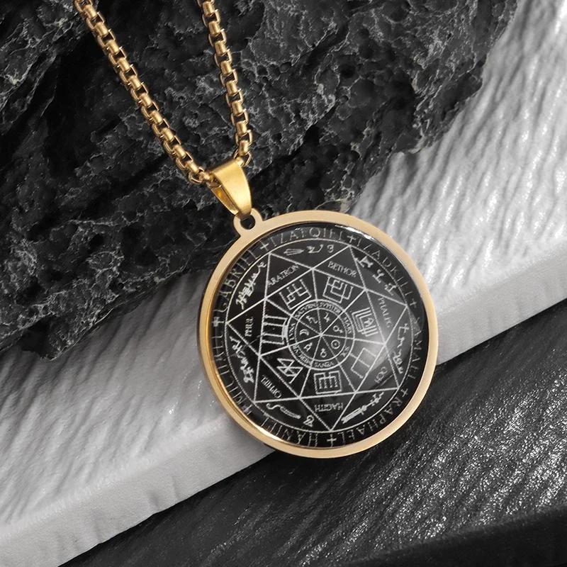 Fashionable and Creative Hexagram Geometric Rune Formation Stainless Steel Pendant Necklace Men's Punk Rock Party Jewelry