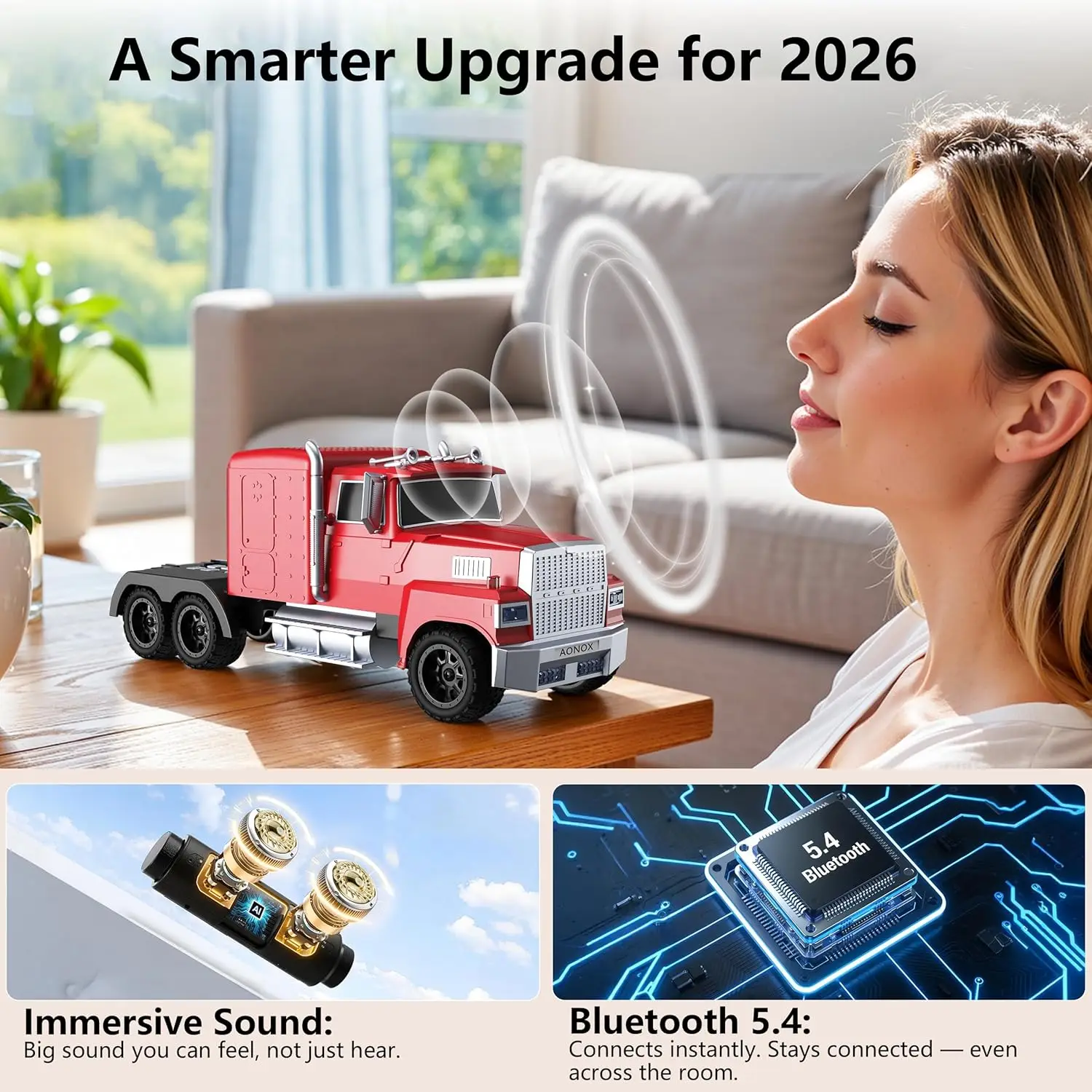 Truck Shaped Bluetooth Speaker,15W Portable Wireless Speaker with FM Radio, 1800mAh Battery,TF/USB/TWS/Handsfree Type-C for Home