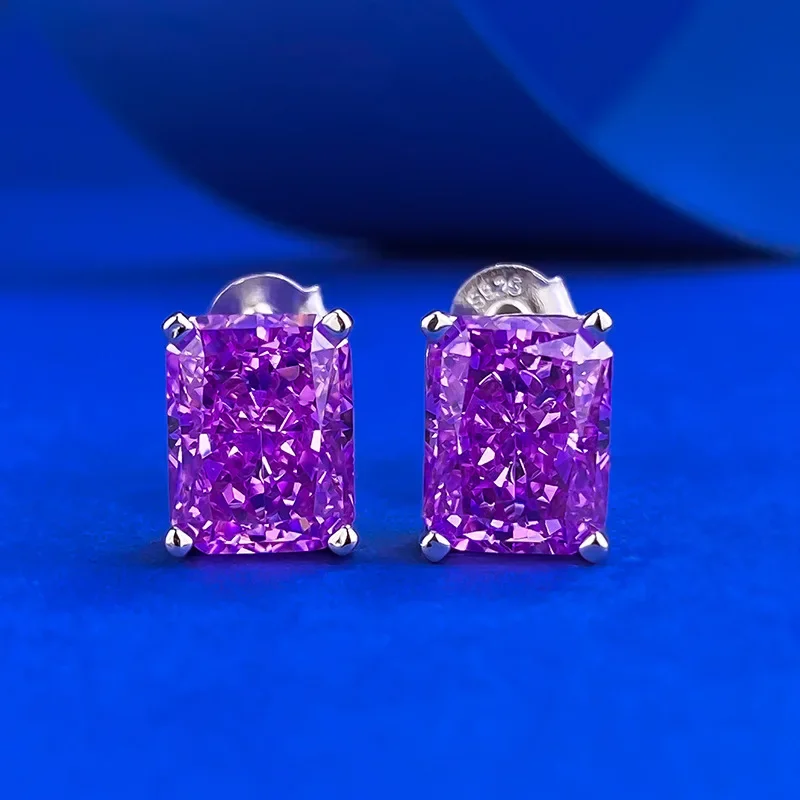 100% 925 Sterling Silver Crushed Ice Cut 7*9mm Citrine Amethyst Sona Diamond Stud Earrings Cocktail Party Wedding Jewelry Gift