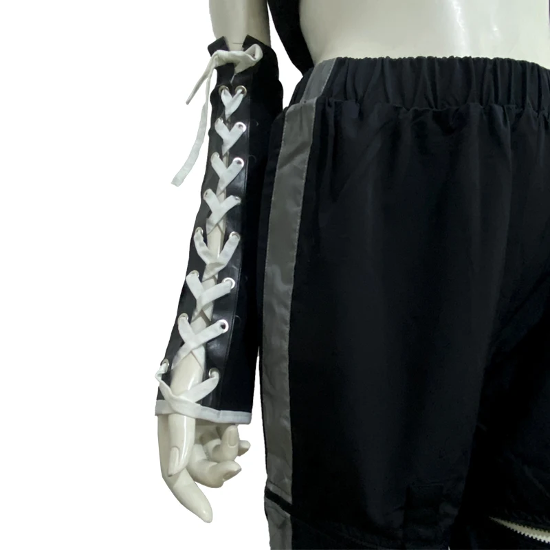 Maniche lunghe nere gotiche da donna Colore a contrasto Nastri bianchi Scaldabraccia incrociati alla moda Danza all'aperto Un paio Primavera Estate