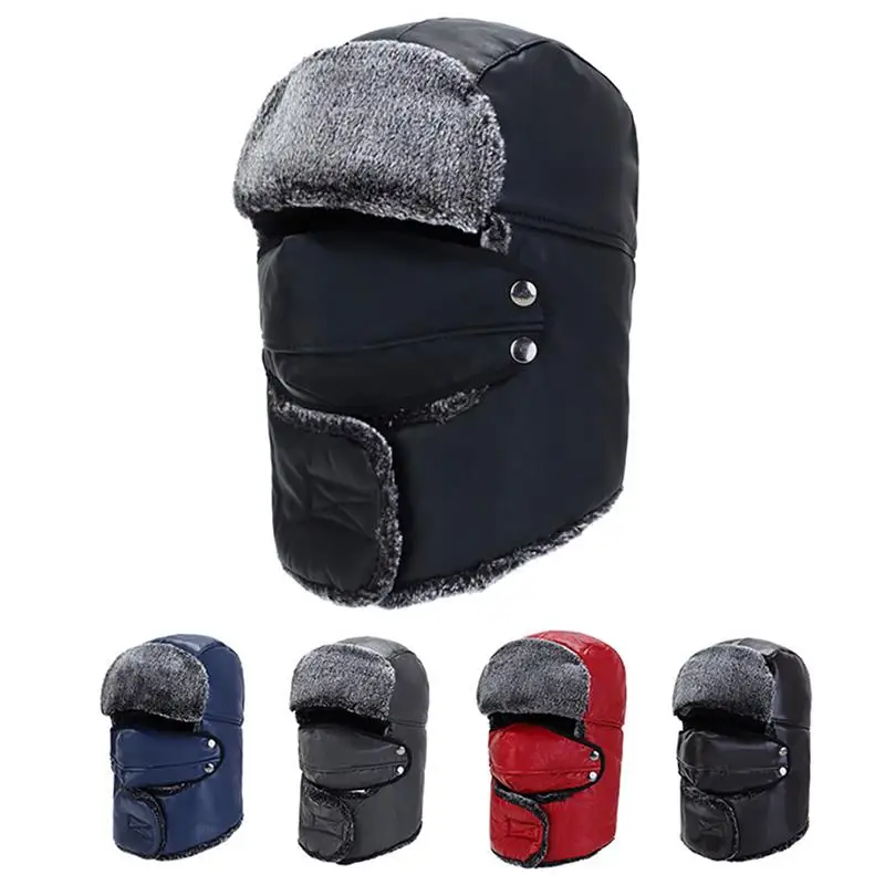 Winter Fur Warm Windproof Hat Men Women Lei Feng Cap Bomber Faux Fur Ear Flap Cap Black Ski Trooper Trapper Cold Anti-Snow Cap