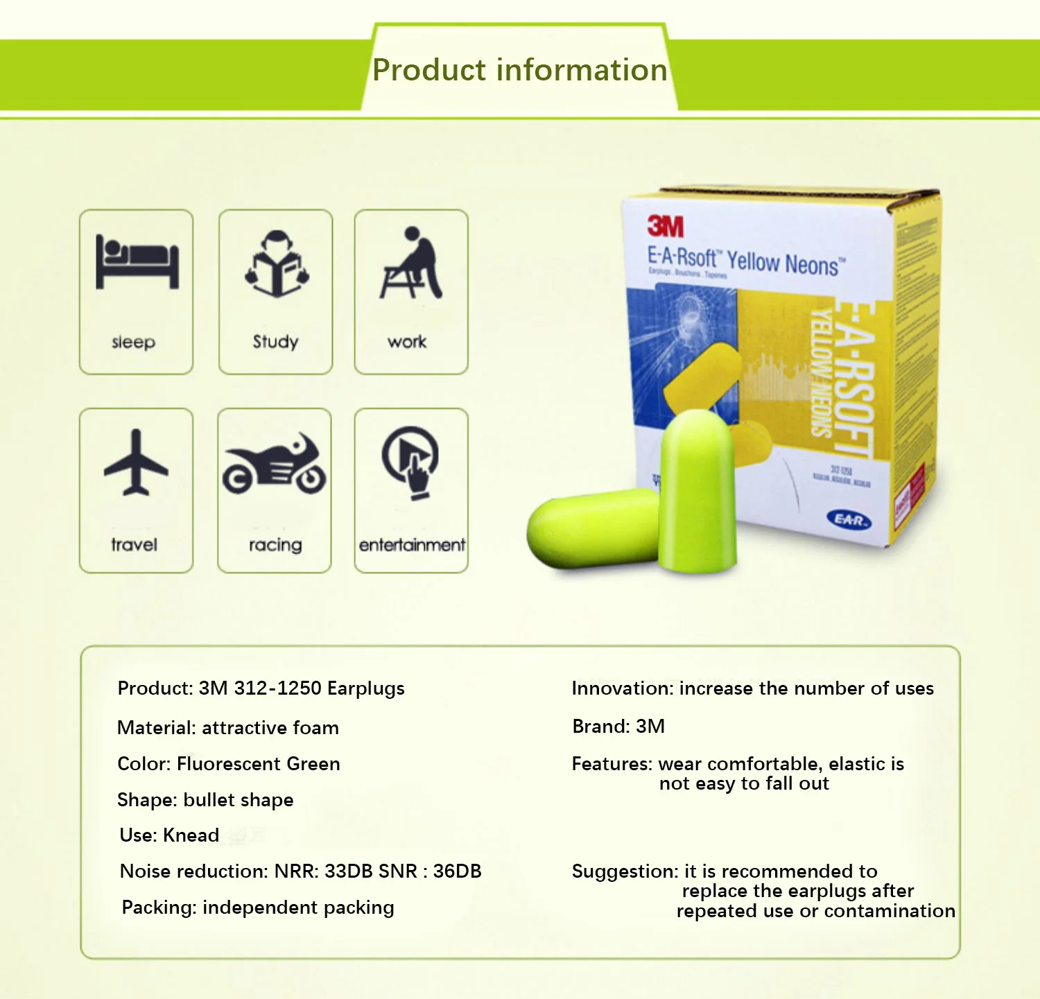 30pcs/15pairs】3M Earplugs Noise Cancellation Sleep Noise Insulation Learning Industrial Earplugs 312-1250