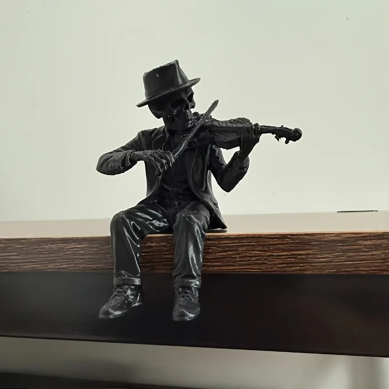 Gothic Skeleton Violin Player Figurines Vintage Elegant Musician Statues Seated Skeleton Ornaments for Shelves Nightstands Gifts