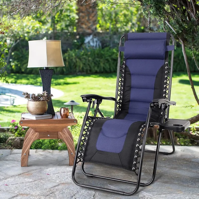 

Padded Zero Gravity Lawn Chair Foldable Patio Recliner Anti Gravity Lounge Chair w/Pillow & Cup Holder Outdoor Camp Chair