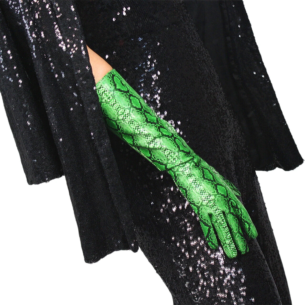 

Green Snake GLOVES Elbow Long 40cm Shine Latex Look Faux Patent Leather Evening Party Fashion Opera Glove Halloween Costume