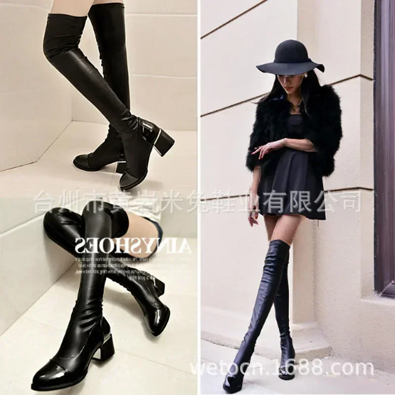 Black Over The Knee Boots Women Winer Shoes Sexy High Heels Women Boots Fashion Designer Long Boots With Fur Warm Women\'s Boots