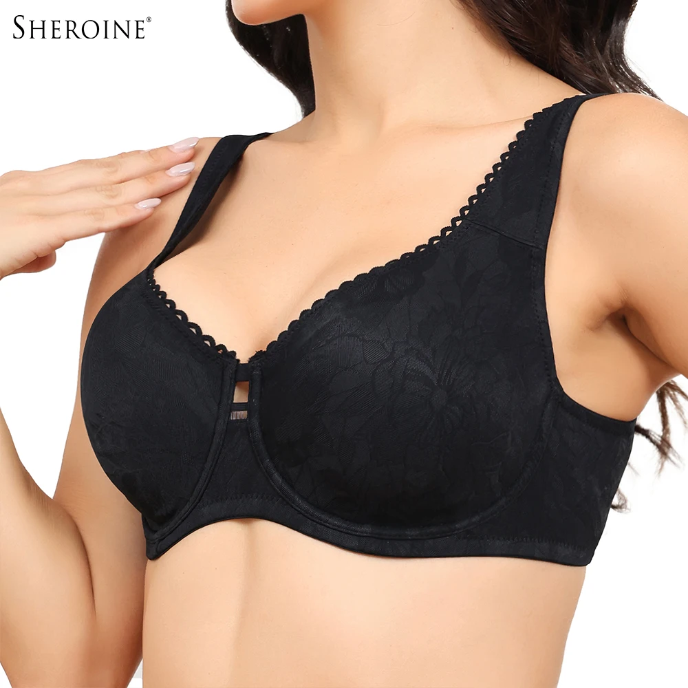

Sheroine Plus Size Underwire Bra with Comfortable Floral Lace & Wide Straps, Non-padded Full Coverage Minimizer and High Support