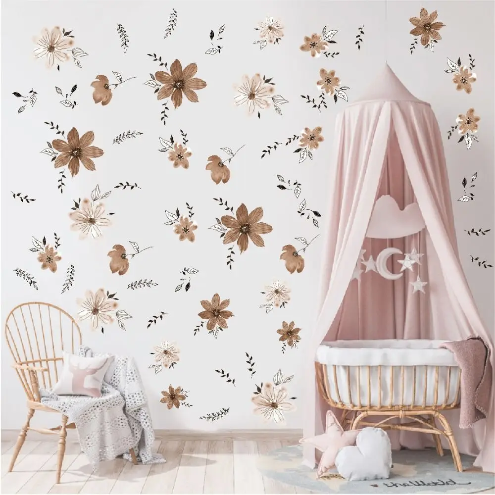 New Boho Flowers Wall Stickers Watercolor DIY Wall Art PVC Eco-friendly Murals Livingroom Bedroom