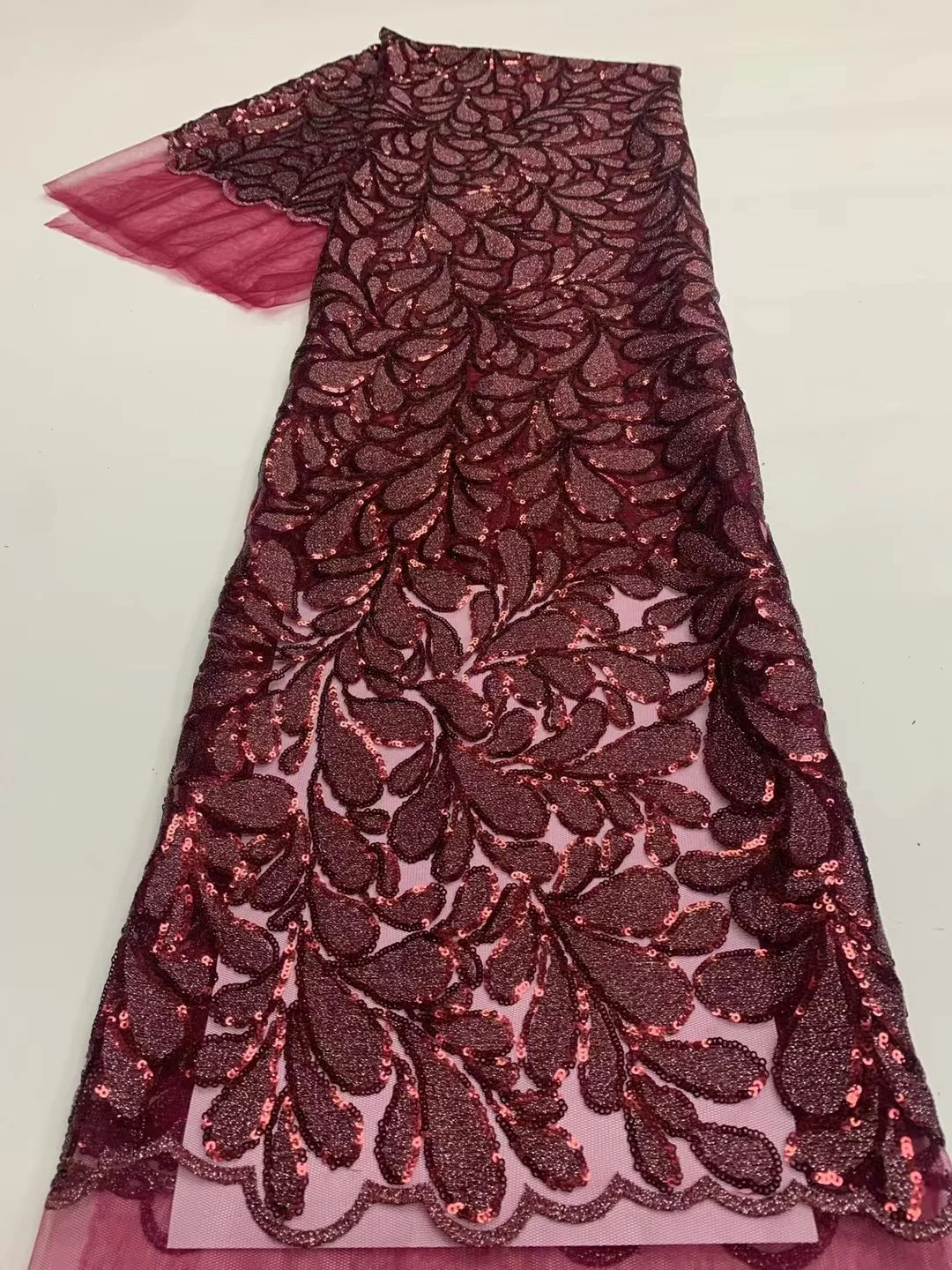 

red lace fabric african fabric lace high quality Embroidery lace sequin fabrics cotton sequined lace Wedding dress FJ7215