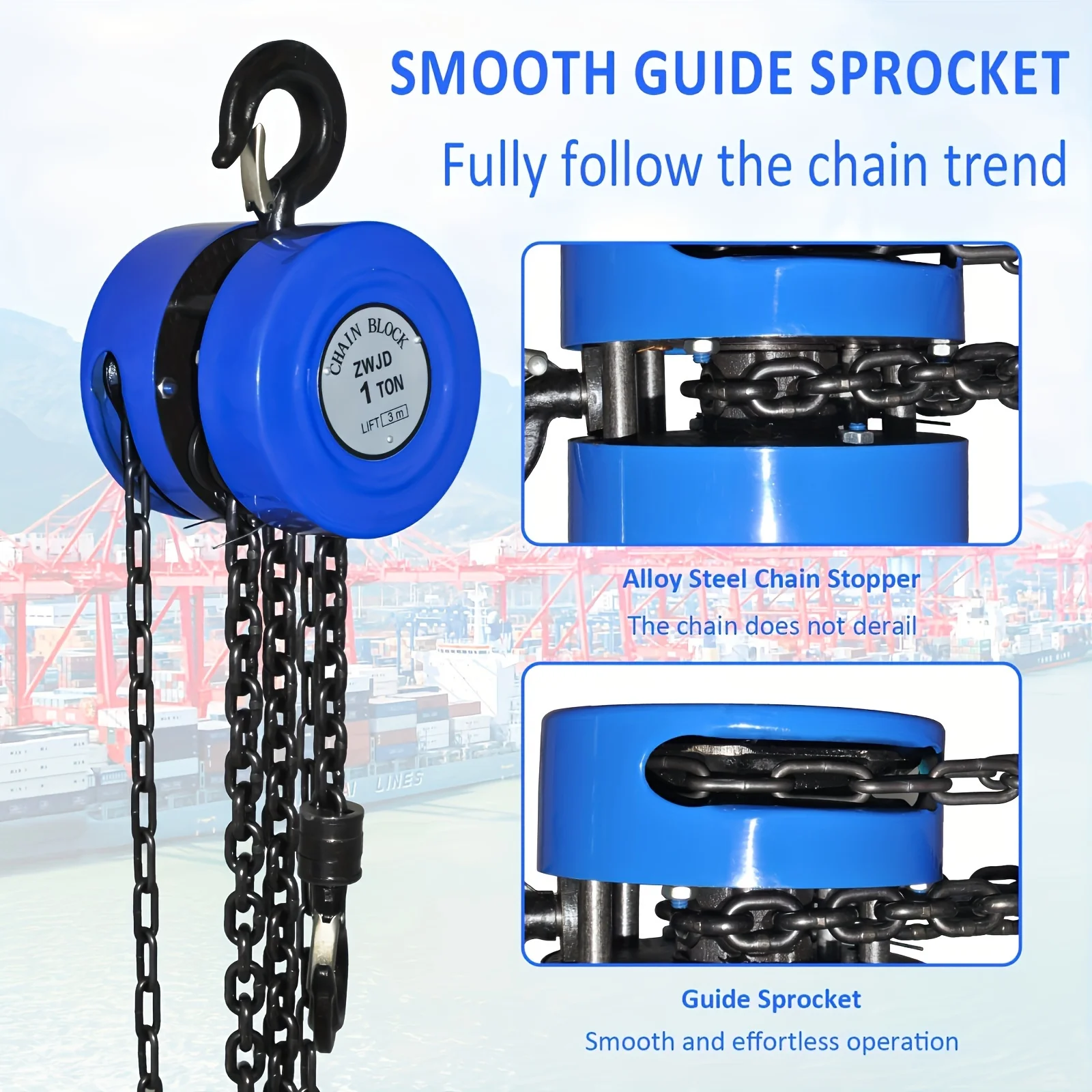 1T 3M Manual Chain Block Galvanized Chain Hand Chain Hoist Manual Hoist ForWarehouse Building Automotive Machinery