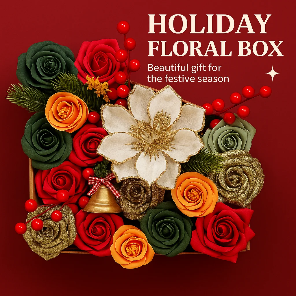 

Christmas Simulation Flower Artificial Flowers Fake Roses Stem Diy Flower Head Bouquets Party Outdoor Garden Home Decoration