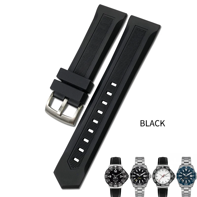 HAODEE 19mm 20mm Black Nature Rubber Silicone Watchband 21mm 22mm Fit for Tag Heuer CARRERA F1 AQUARACER Heuer Buckle Watch