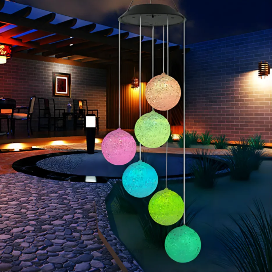 

Solar Wind Chime Round Ball Light Waterproof Outdoor Courtyard Garden Patio Windows Wall Hanging Wind Bells Home Decoration Ligh