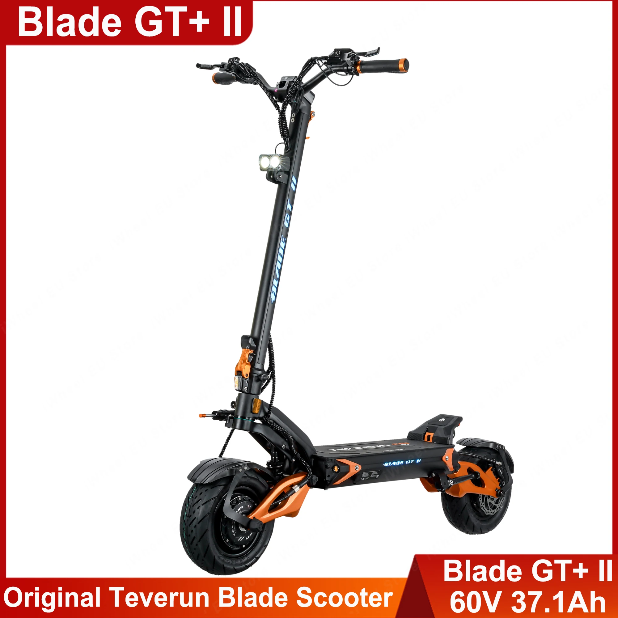 

EU Stock Blade GT II 60V 37.1Ah Dual Motor 1600W*2 Top Speed 85km/h Full Hyd Disc Brake Finger Throttle 11inch Teverun Scooter