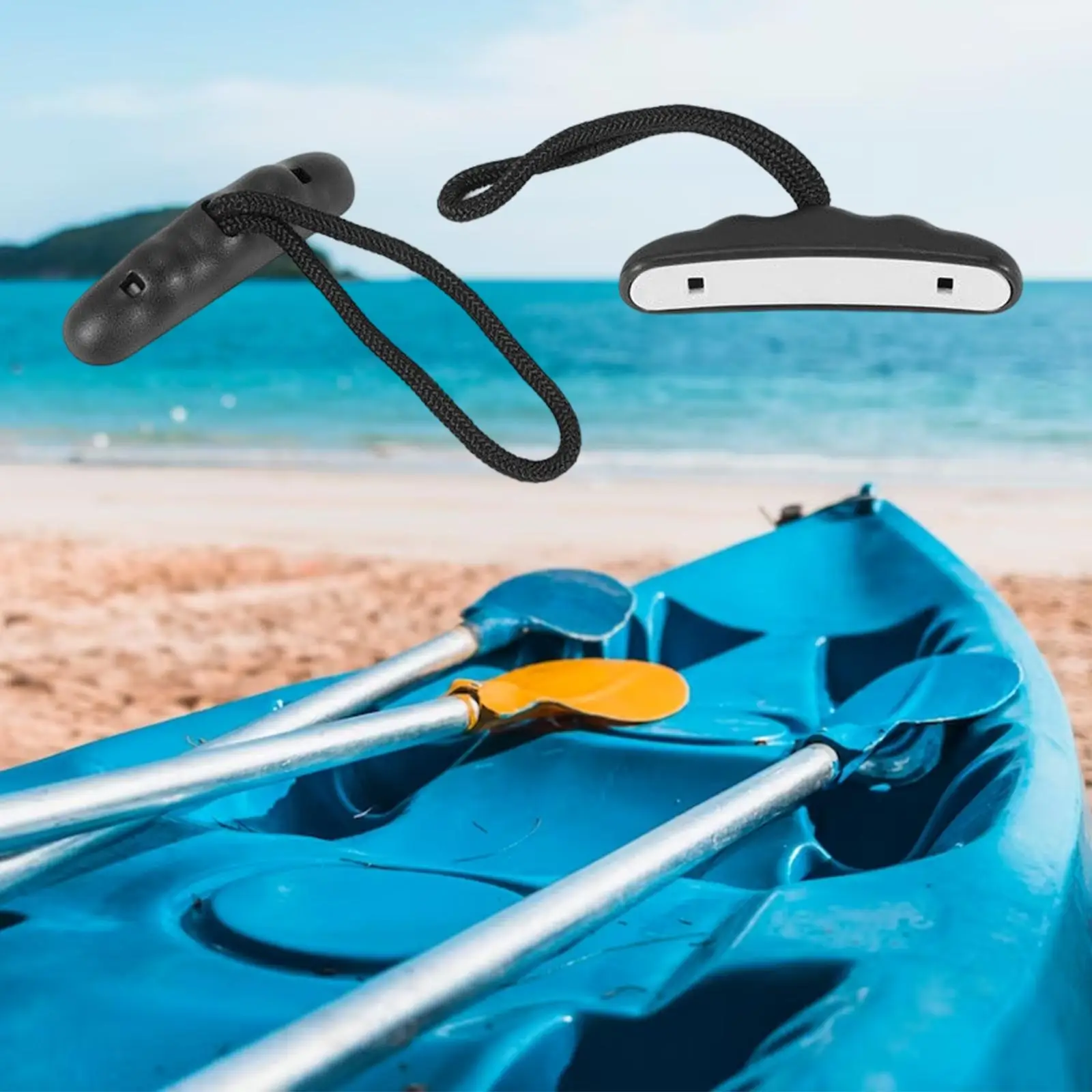 مقابض كاياك للرياضات المائية، مقابض حبل بلاستيكية سوداء لملحقات عربة عجلات الكاياك #4