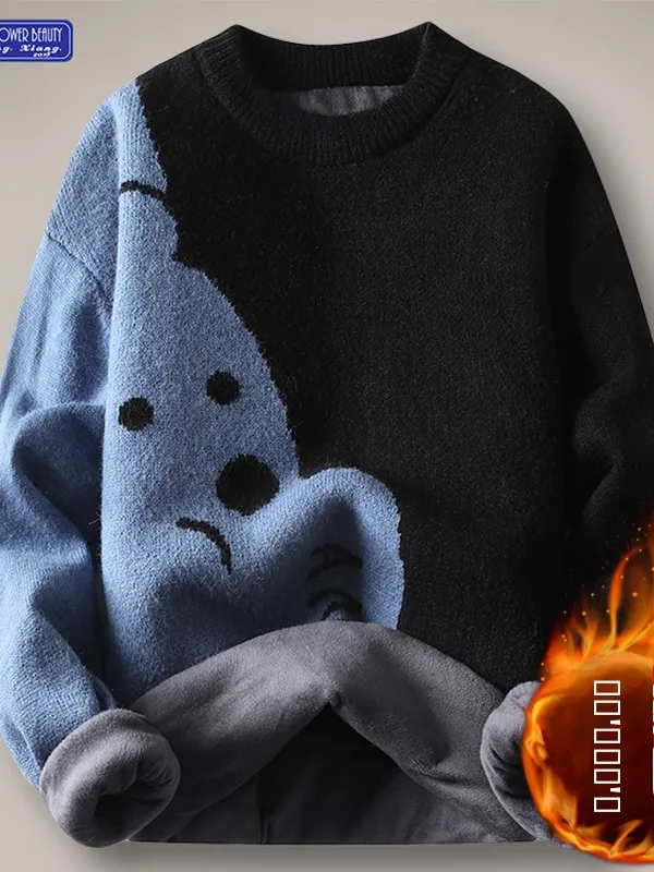 

Мужской трикотажный свитер свободного кроя с высоким воротником на флисовой подкладке, зимний, повседневный, модный, молодежный, стильный, удобный, мягкий, из полиэстера