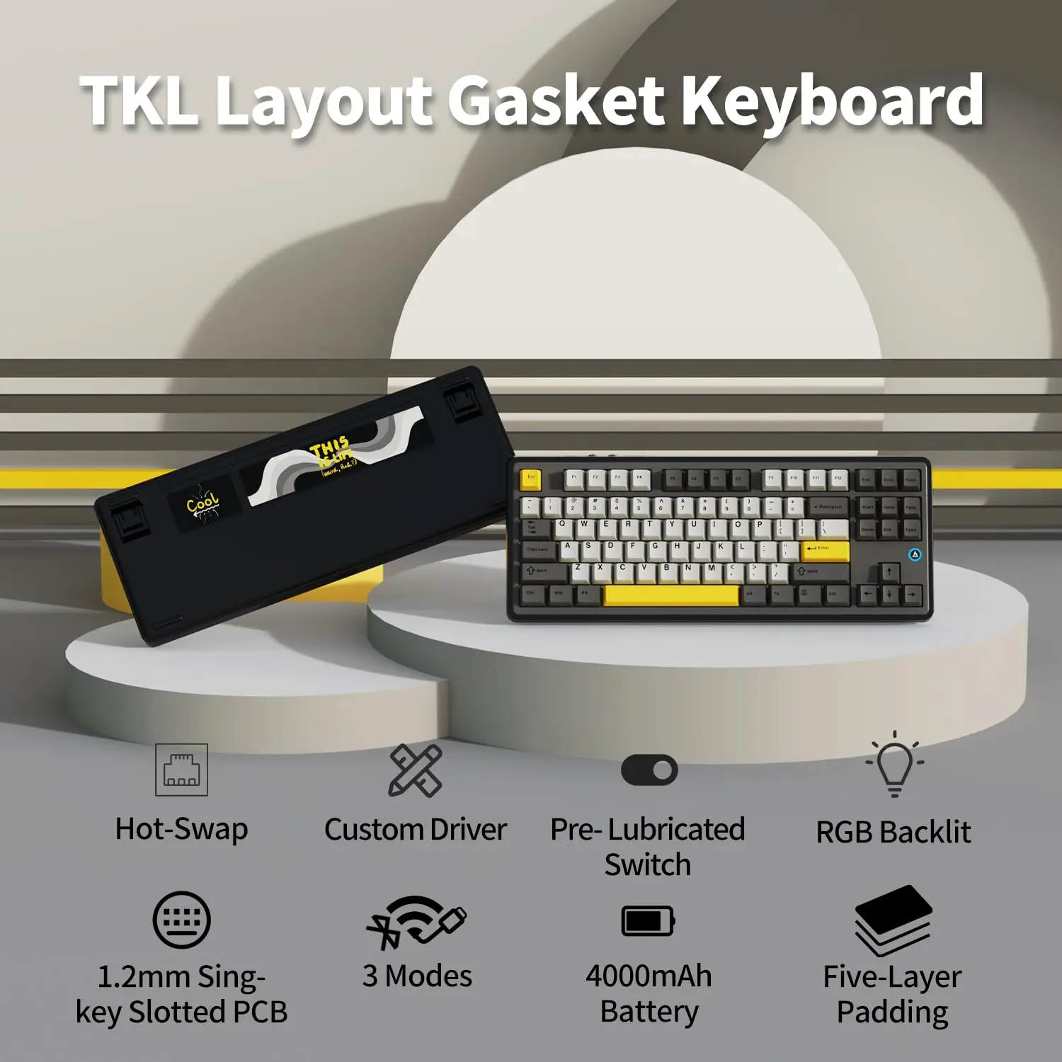 

Ajazz AK870 Gasket Mount Wireless Gaming Keyboard TKL 87-Key Full Hot Swap PBT Keycap BT/2.4G/Type-C RBG DIY Mechanical Keyboard