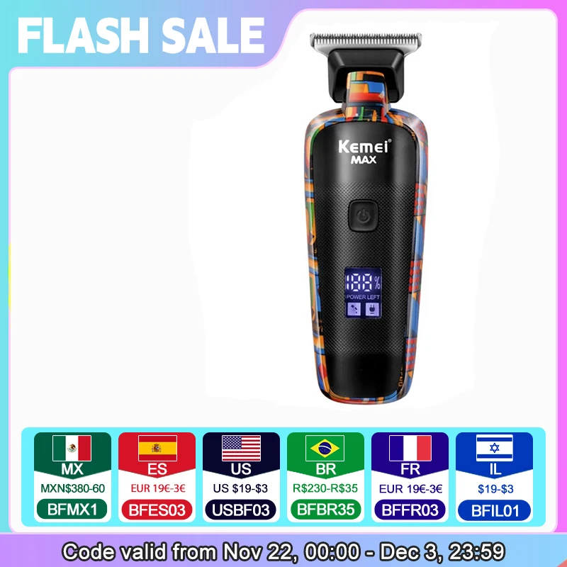 Kemei Hair Trimmer Men Professional Hair Clipper Electric Beard Razor 0mm T-blade Hair Cutting Machine Haircut Shaver KM-MAX5090