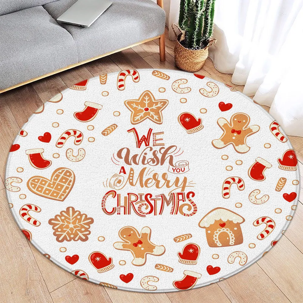 Christmas Living Room Decoration Christmas Tree Elk Snowman Round Rugs Bedroom Rugs Household Floor Mats Washable Leisure Rugs