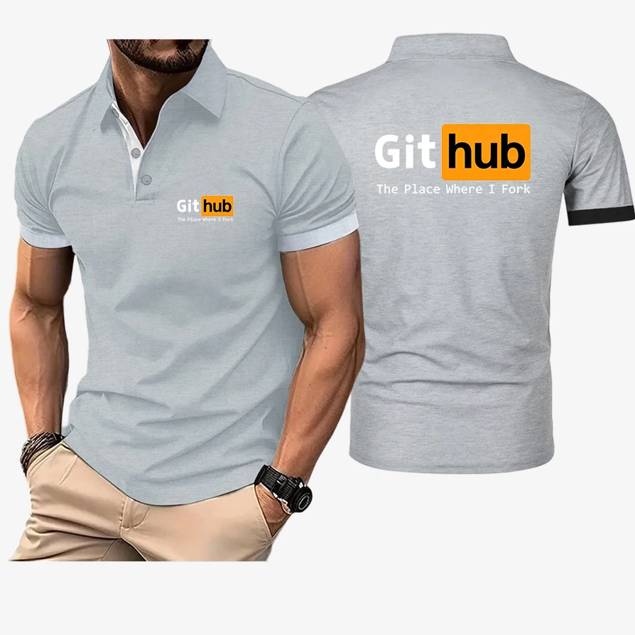 Github The Place Where I Fork Logo Print Lightweight T-shirt 2026 Men's Summer Practical fabric Antibacterial Polo Shirt
