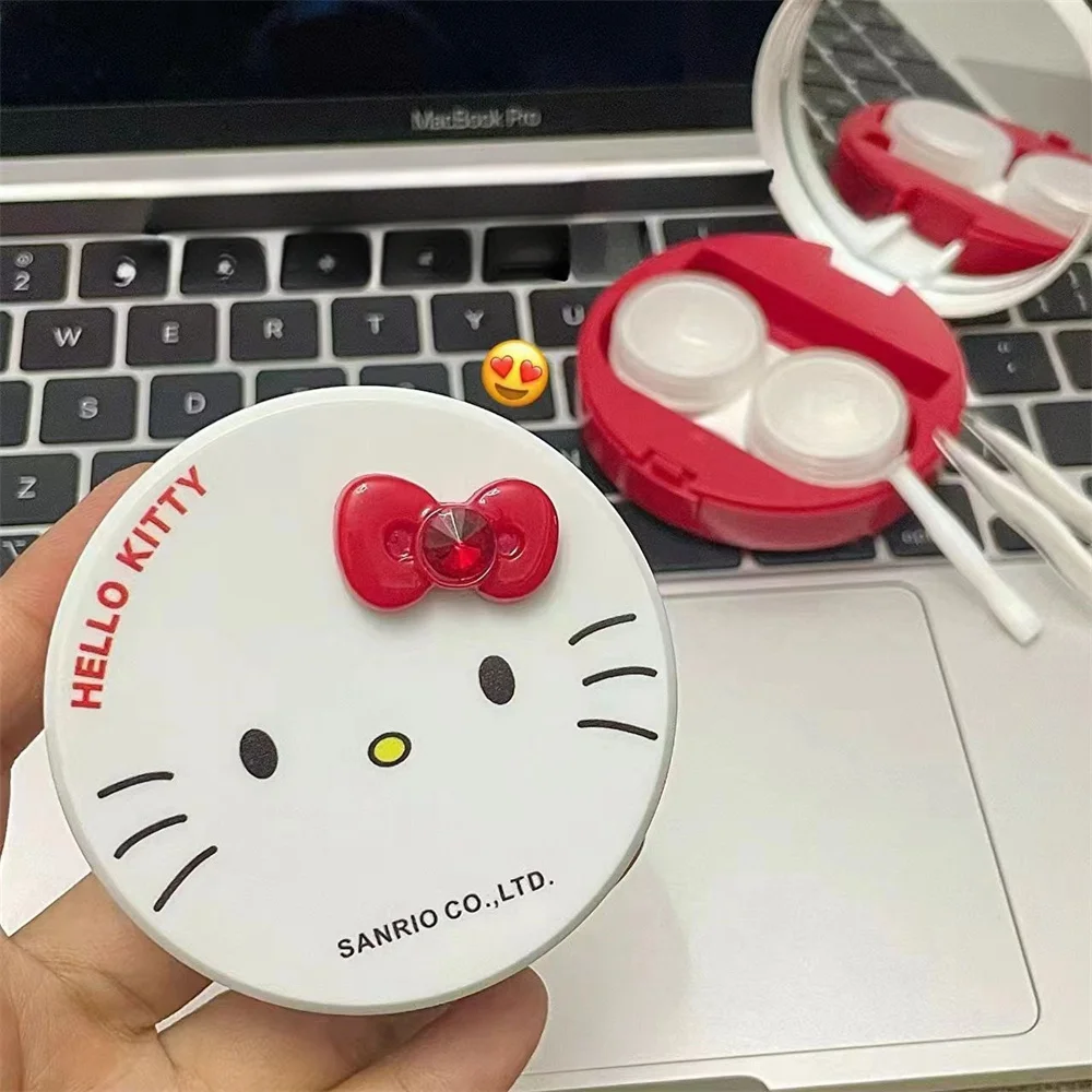 Sanrio Hello Kitty kontakt futerał na okulary rysunkowy kotek kot lustro przenośne pojemnik na soczewki kontaktowe woreczki podróżne pojemnik na