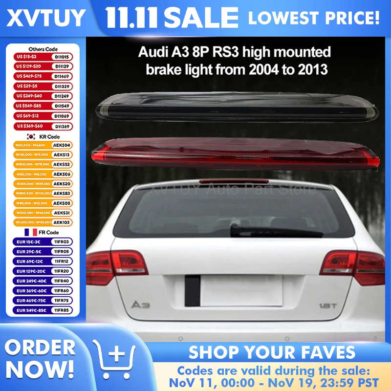 

High-Mount Stop Light Fit for Audi A3 8P RS3 2004-2013 Hatchback LED Brake Warning Rear Light Assembly Auto Accessories Vehicle