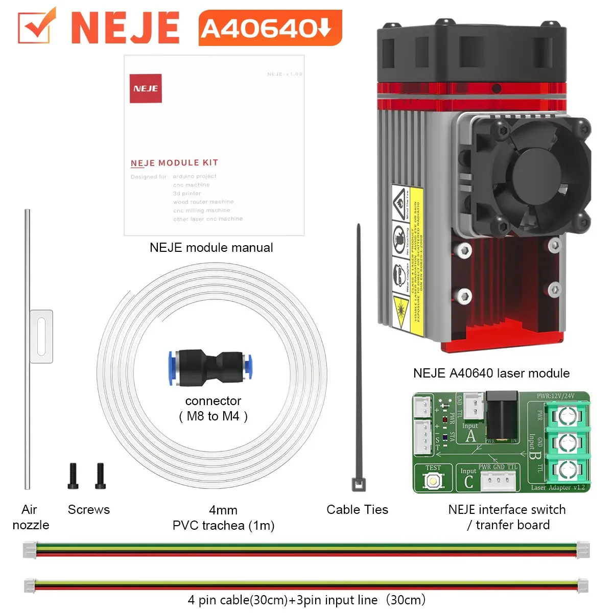 NEJE A40640/A40630/E80/N30820 laser module kit laser head 30-120W high power module suitable for NEJE laser engraving machine