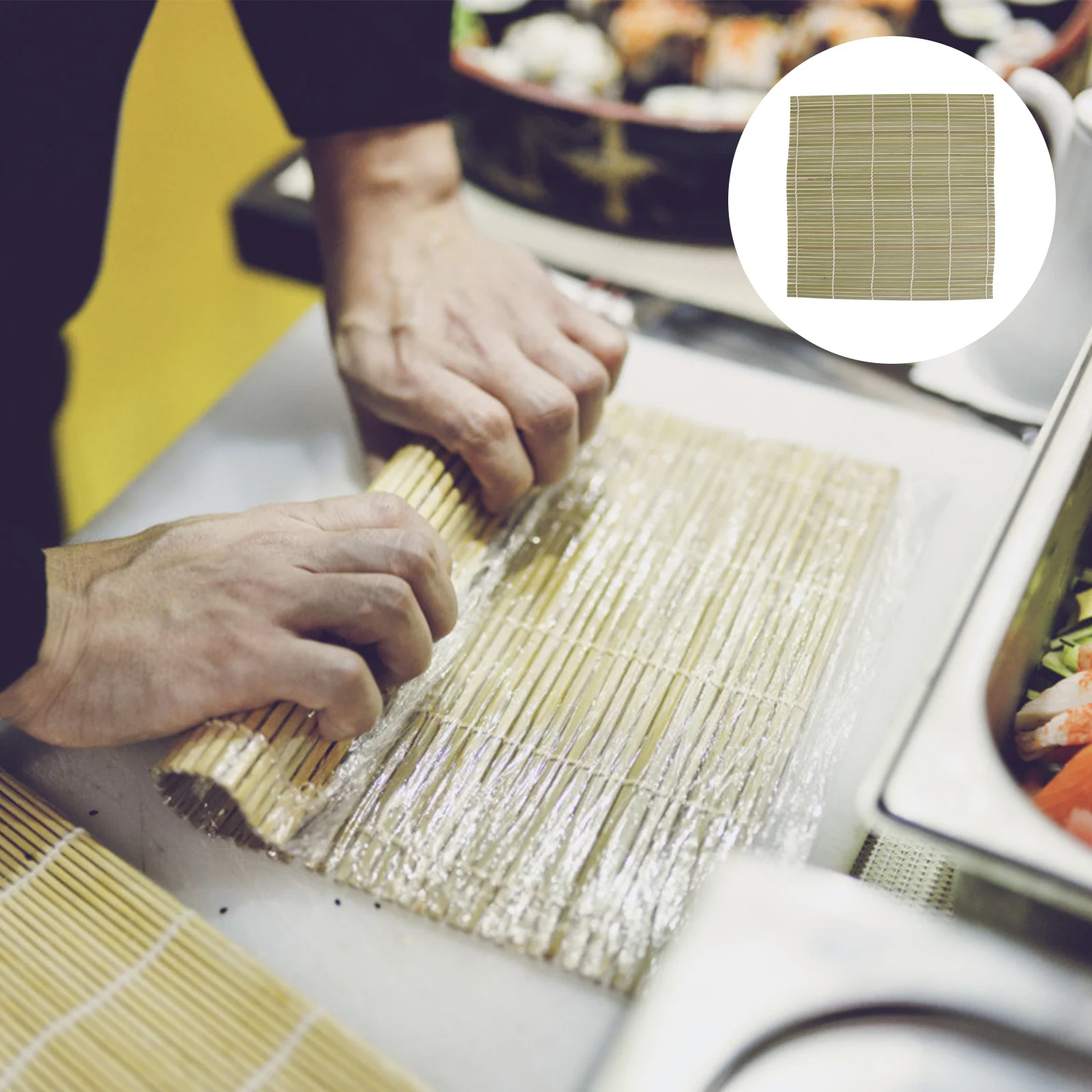 

1Pcs Bamboo Sushi Roller Mat Green 30x30cm Cotton String Sushi Making Tool Kitchen Essential for Homemade Maki Rolls