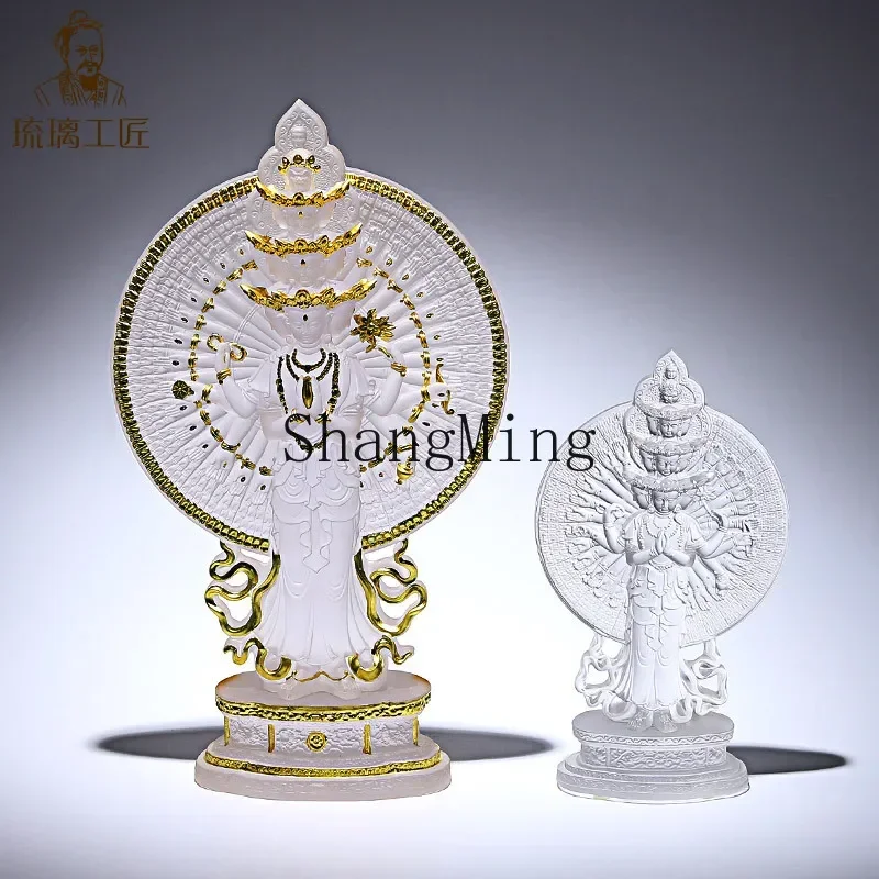 CLLCL Guanyin Buddha statue ornament indoor home enshrines Buddhist hall home thousand-eyed bodhisattva glass handicrafts