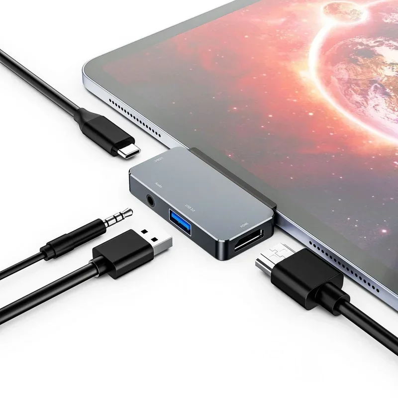 

Концентратор USB C для iPad Pro 11/12,9 2020/2018 Адаптер, адаптер 4-в-1 с разъемом для наушников Aux 3,5 мм