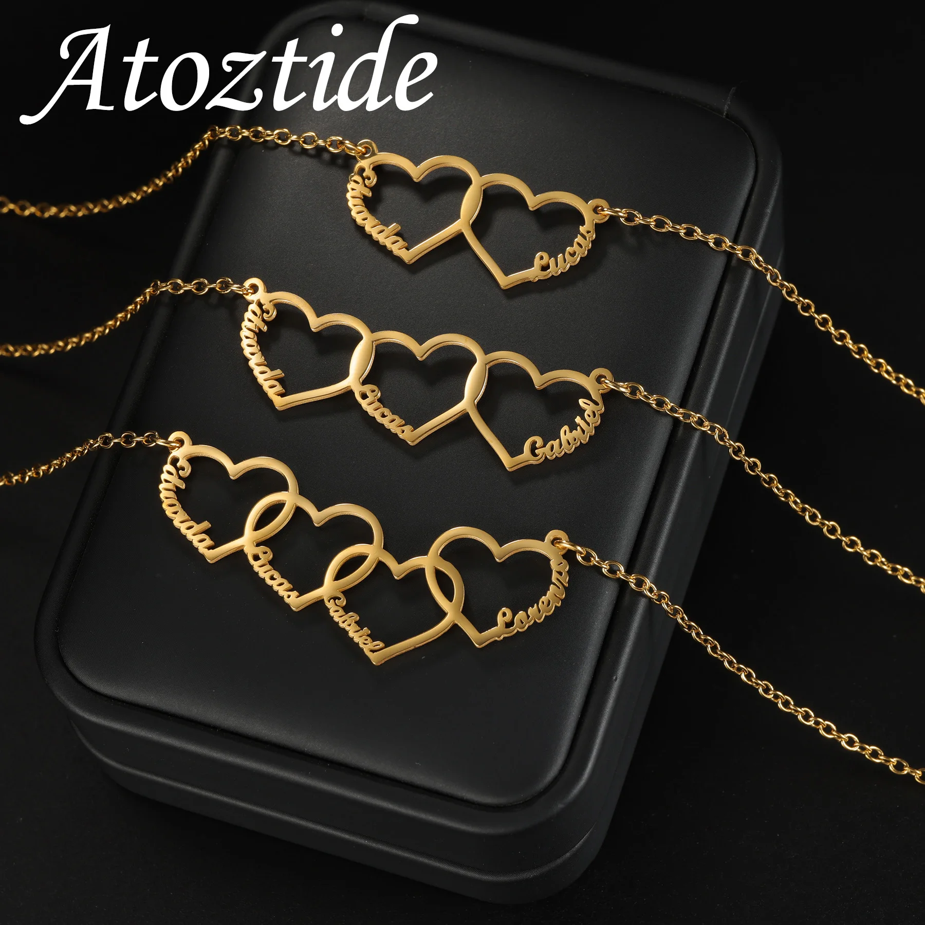 

Atoztide Custom Multiple Names Heart Necklace for Women Family Stainless Steel Jewelry Choker Chain Personalized Birthday Gift