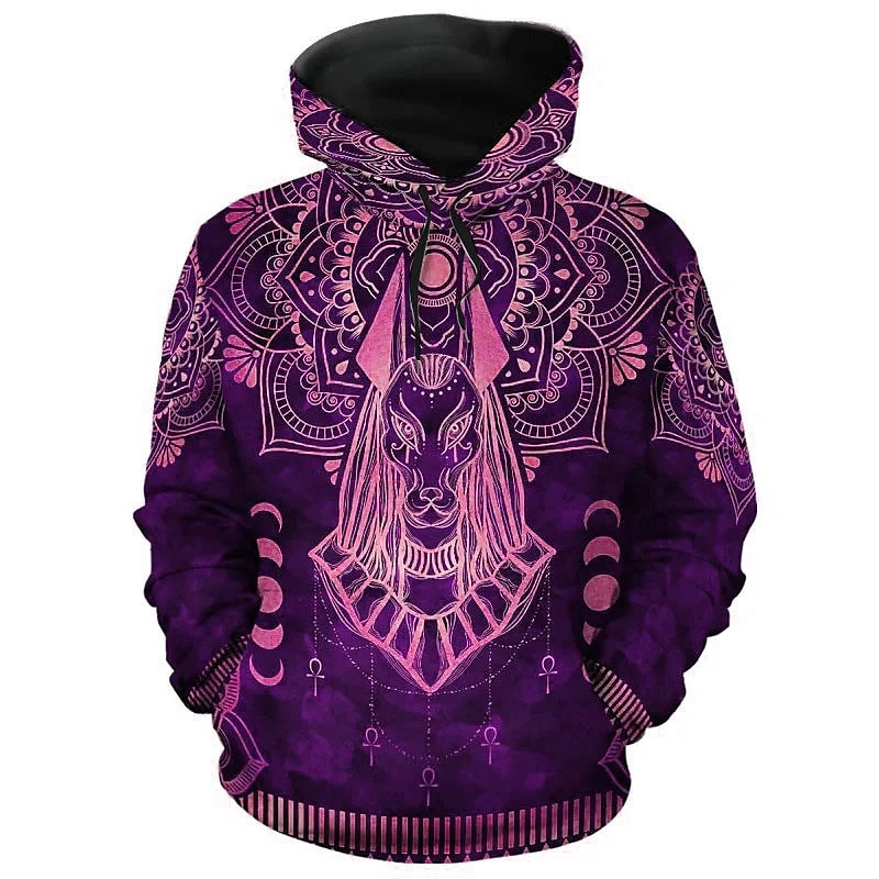 Herren Hoodie Altägyptischer Pharao Anubis Tattoo 3D-Druck Pullover Sweatshirt Persönlichkeit Streetwear Retro Grafik Hoodies
