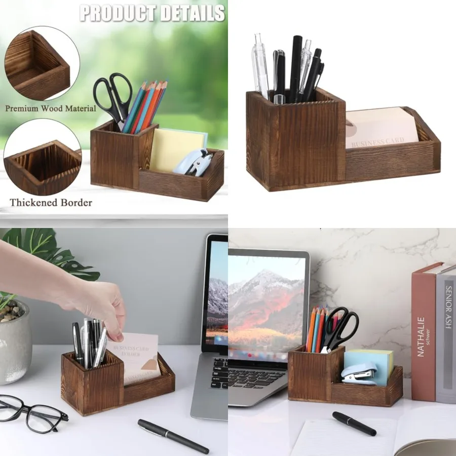 

Hipiwe подставка для визитных карточек для стола, деревянная подставка для визитных карточек с подставкой для ручек, карандашей, чашка, многофункциональная настольная подставка